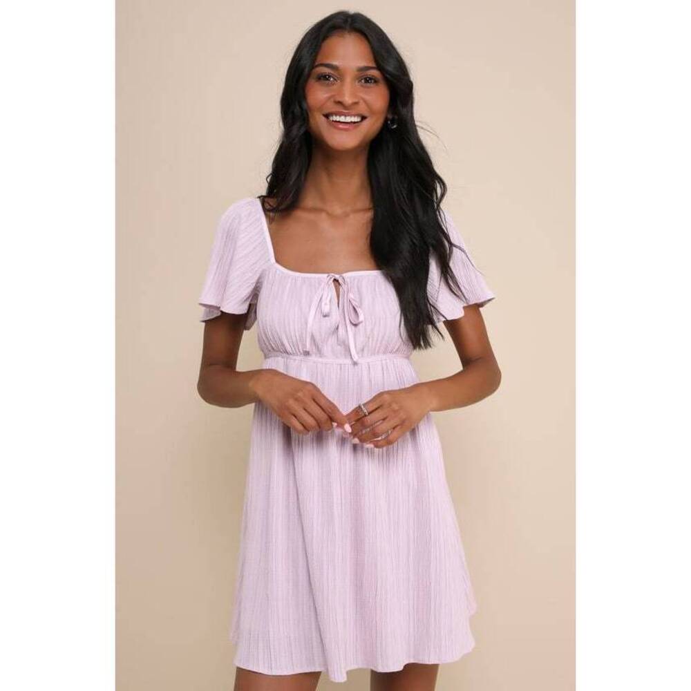 Lulus Intentionally Adorable Lavender Plisse Textured Mini Dress Purple - Size M